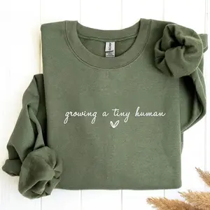 Growing a Tiny Human Embroidered Sweatshirt, Maternity Crewneck Sweatshirt, Pregnancy Announcement Sweater, Baby Shower Gift for Mom With Name