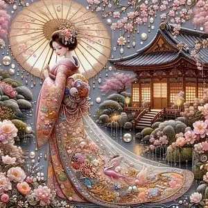5D DIY Diamond Arts Colorful Painting Kit, Diamond Painting Kits, 1 Set Sakura Women Pattern DIY Diamond Arts Colorful Painting without Frame, Handmade Craft Wall Art Decoration