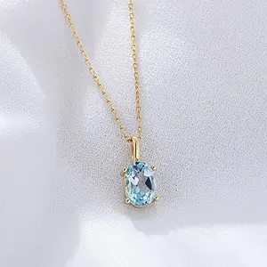 Blue Topaz Gold Necklace 925 Sterling Silver Dainty Jewelry