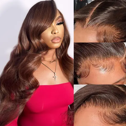lumihair chocolate brown syntheticwig lace front wig 13x6 HD lace 30 inch bodywave straight Synthetic wig baby hair,Do not bleach or dye，do not heat-style at high temperatures.