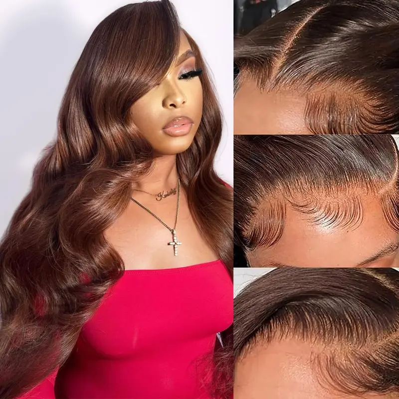 lumihair chocolate brown syntheticwig lace front wig 13x6 HD lace 30 inch bodywave straight Synthetic wig baby hair,Do not bleach or dye,do not heat-style at high temperatures.