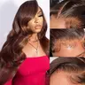 lumihair chocolate brown syntheticwig lace front wig 13x6 HD lace 30 inch bodywave straight Synthetic wig baby hair,Do not bleach or dye，do not heat-style at high temperatures.