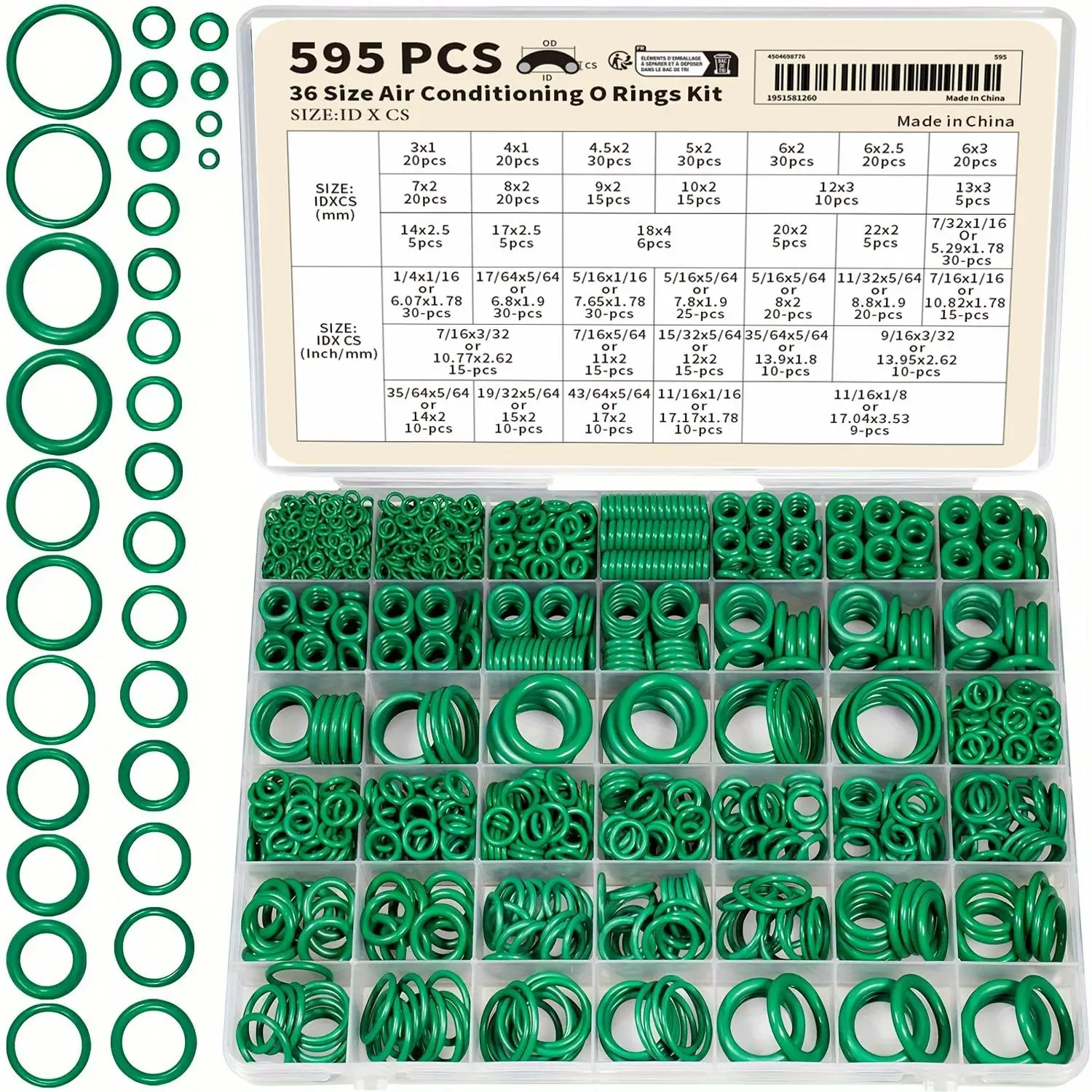 595pcs/set Mixed Size O-ring Assortment Kit, Rubber O-ring Gasket, Plumbing Gasket, Air Conditioning Gasket, Professional Sealing Ring Kit for Car
