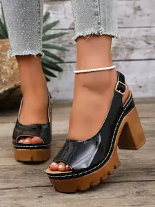 Women's New Thick Sole Chunky Heel Fish Mouth Toe Open Sandals, Vintage Style Fashion Casual Daily Wear Party Shoes