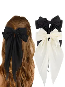 2pcs Hair Clip Set Elegant French Vintage Satin Bow Hair Clips, Large Spring Barrettes, Simple Fashion Solid Color Women's Headwear for All Seasons