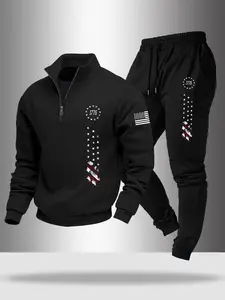 Men's Fall Winter Hoodie Set, Long Sleeves, Stand Collar Zipper Design, Drawstring Waist Sweatpants, Comfortable Fabric, Casual Style, Perfect Gift