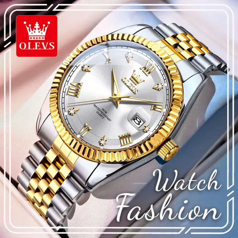 OLEVS 5680 Men's Luxury Alloy Business Dress Quartz Watch - White Dial with Roman Numerals, Inlaid Rhinestones, Large Date Window, Backlit Luminous Hands, 3ATM (30M - 50M) Water Resistant, 40mm Precise Timepiece, Premium Gift for Business Gentlemen, Clasp