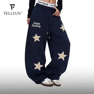 Men‘s Star Embroidered Jogger Pants Loose Fit Barrel Leg Sweatpants with Stretch Fabric and Drawstring Waist Y2K Streetwear Style；Unisex