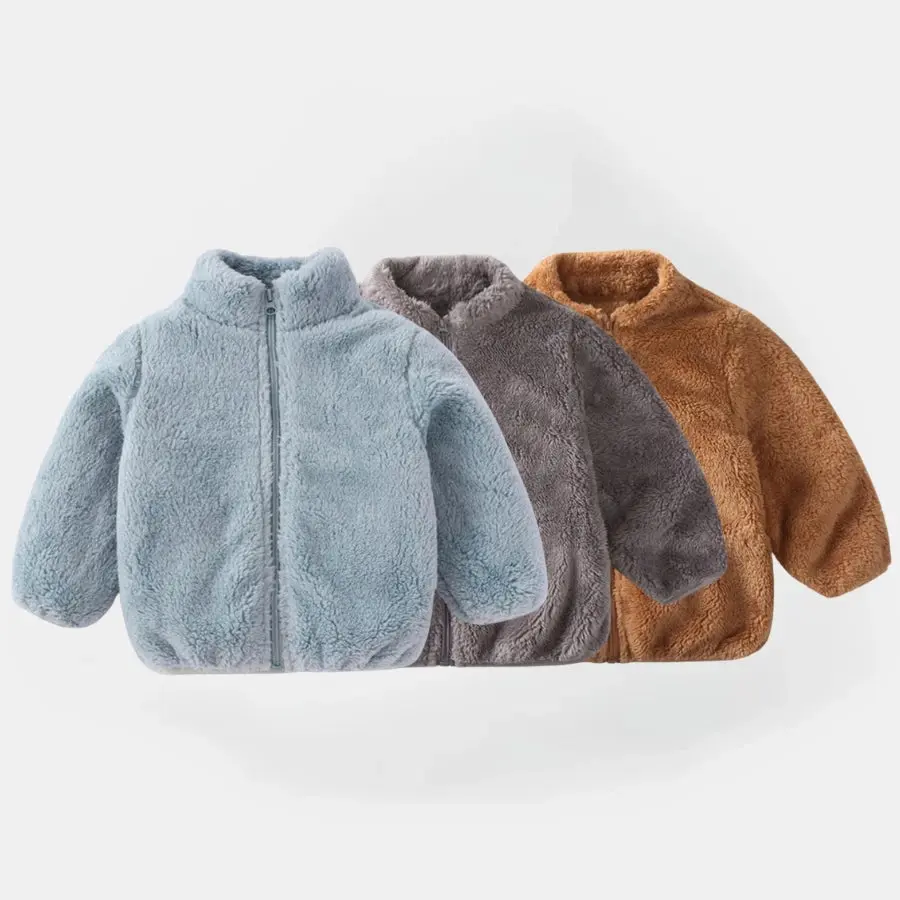 Solid Color Baby Boys And Girls Plush Coat Fall Winter Kids Clothing Casual Warm Long Sleeve Outwewear Tops Children's Jacket