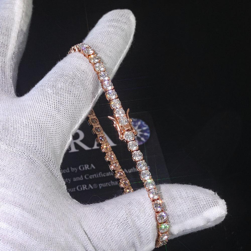 Sparkling VVS Moissanite Tennis Chain Necklace 925 Silver Rose Gold Plated Iced Out Round Cut Jewelry Gift for Women Anniversary