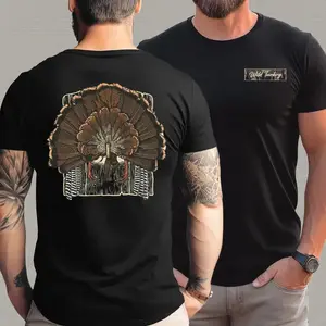 Unisex Vintage Wild Turkey Distressed Gobbler Hunting 2-Sided Short-Sleeve Classic Round Neck Stylish T-Shirt, Rustic Outdoorsman Gift - KitchenEra