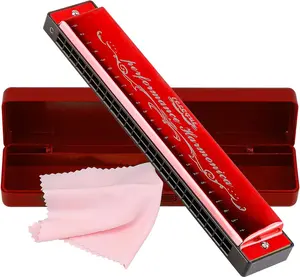 Harmonica Mouthorgan Harp Armonica 24 Hole Polyphony Diatonic Mouth Organ Key of C with Case for Blues Folk Jazz Pop Music Instrument