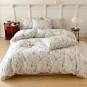 Floral Duvet Cover Twin - 100% Cotton Bedding Sets 3 Piece,Girls Boys Cottagecore Bedding Comforter Cover Twin,Ultra Soft Garden Floral Duvet Cover Twin with Zipper Closure,4 Corner Ties