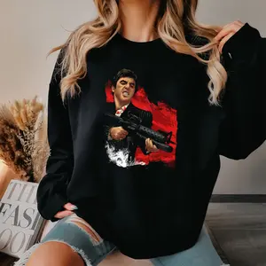 Scarface Shooting Crewneck Sweatshirt, Scarface Ugly Sweater, Tony Montana Ugly Graphic Tee Hoodie For Men Women