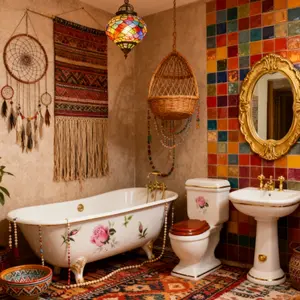 4pcs Ceramic Victorian Style Bathroom Set Sink Tub Toilet Mirror 1:12 Miniature for Dollhouse, Perfect Christmas New Year Gift Idea