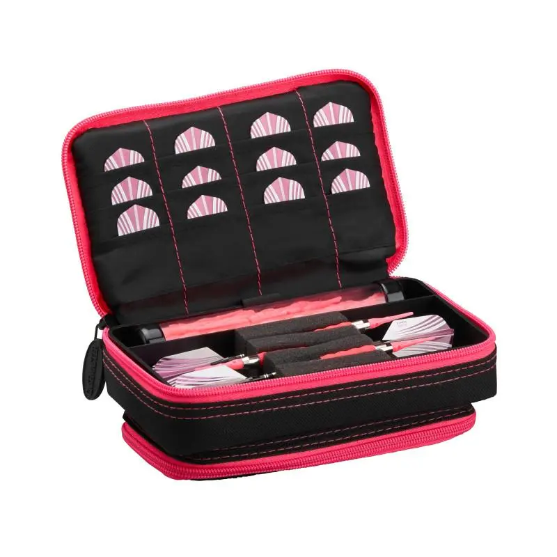 Unisex Compact Casemaster Plazma Plus Dart Case, Black with Pink Trim, Includes Phone Pocket