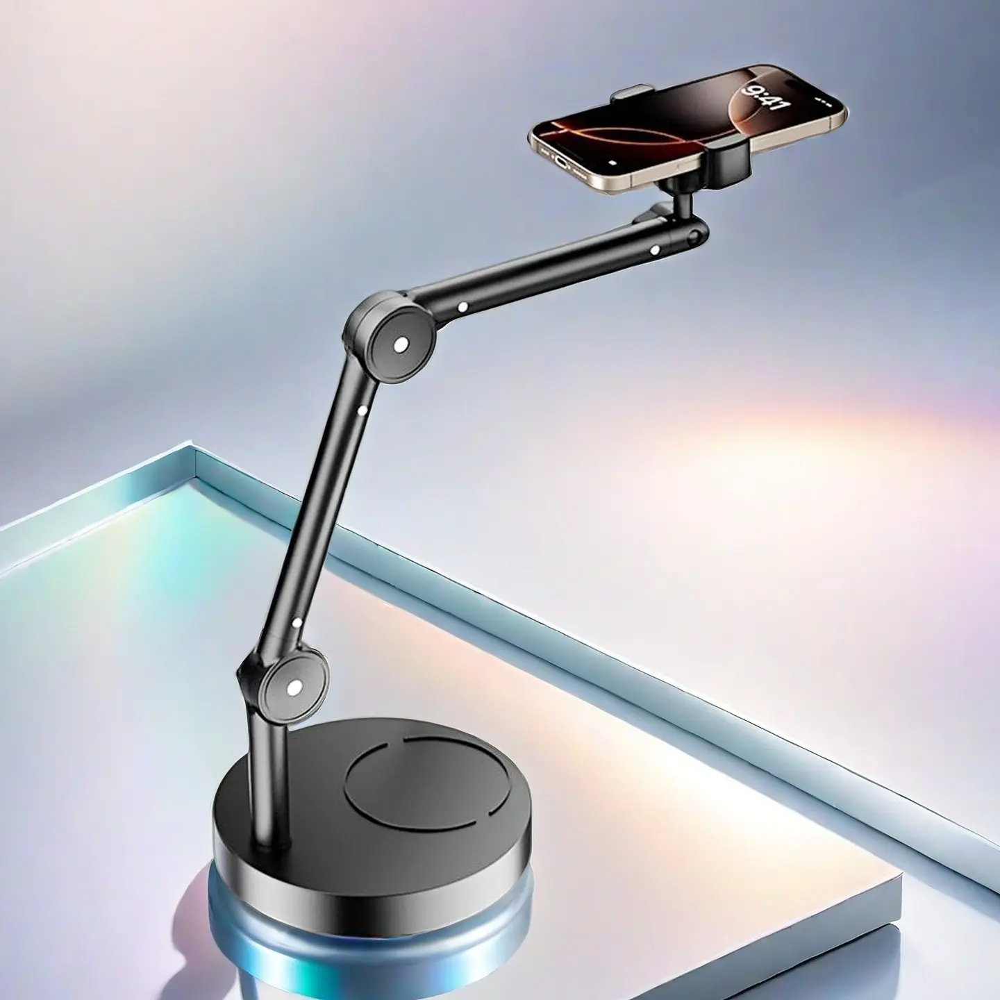 360° Rotating Desktop Multipurpose Smartphone Holder, Adjustable Extendable Metal Rotatable Stand, Live Streaming Mount, Cell Phone Mount, Selfie Accessory, Lazy Man Stand, Tablet Stand, Cellphone