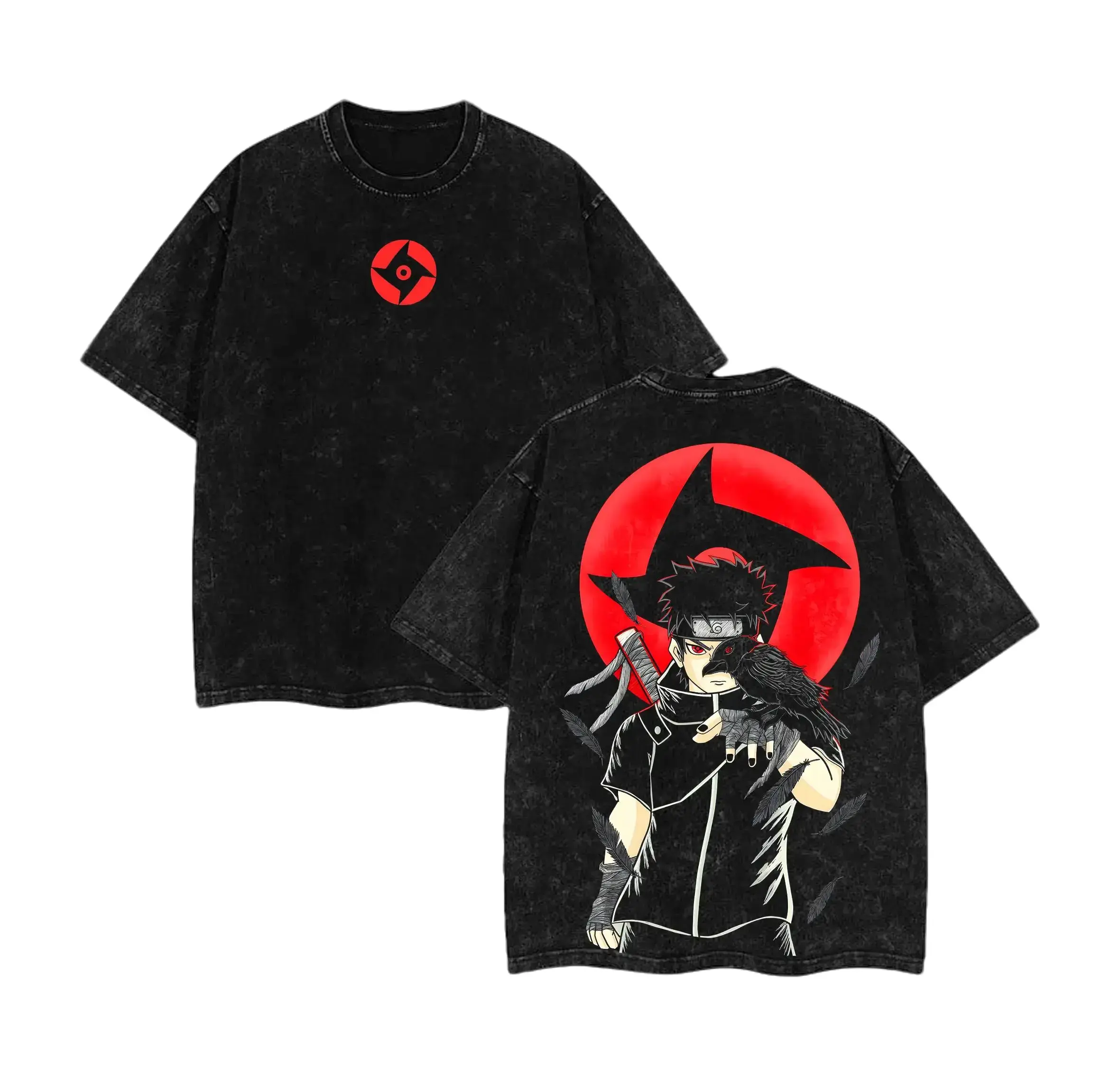 Shisui Uchiha x Naruto Anime Double Printed Vintage Washed Tee Unisex Oversize Anime Manga Washed Heavyweight Cotton T-shirt Naruto Merch ShiShui Fan
