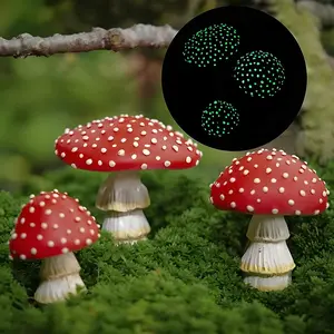 Glow-In-The-Dark Mushroom Miniature Garden Decor, Farmhouse Style Planter Home Ornament, Indoor Outdoor Yard Decoration, Exterior Decorative Statues, Garden Accessories, Garden Sculptures