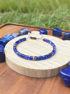 Lapis Lazuli Straight Cut Bracelet, New Traditional Zen Style, Natural Stone for Wealth and Career, Daily Wear for Professionals