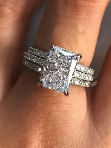 2 Pcs/Set Fashion Cubic Zirconia Solitaire Ring For Women For Wedding Engagement Anniversary Party Jewelry Valentine's Day Gift Cubic Zirconia Rings