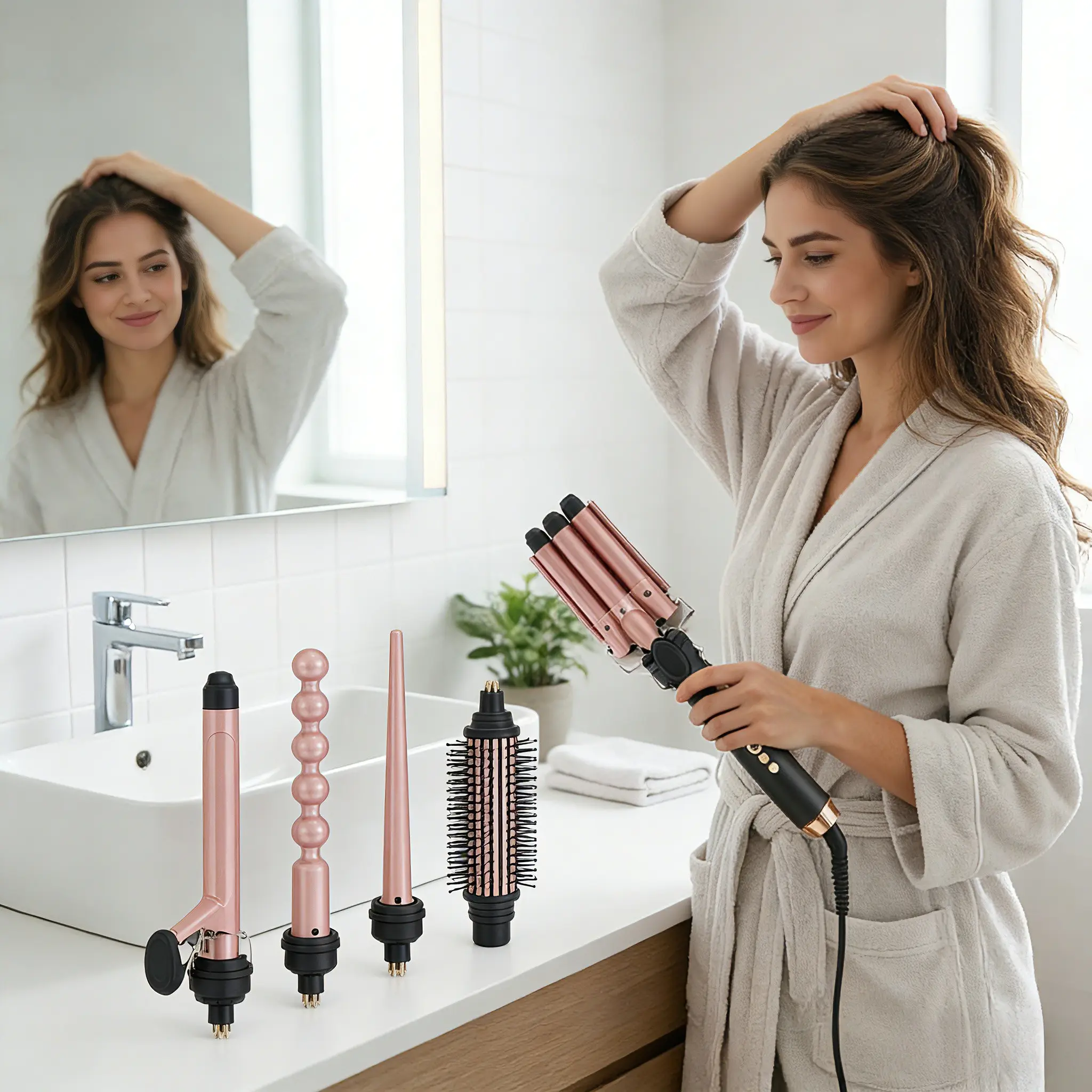 5-In-1 Styling Tool, Triple Wave Curling Iron, Beach Wave Maker, 22mm Ceramic Material, Suitable for Long and Short Hair, All Hair Types, Hair Styling Tools