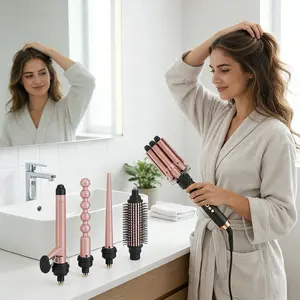 5-In-1 Styling Tool, Triple Wave Curling Iron, 22mm Ceramic Material, Suitable for Long and Short Hair, All Hair Types