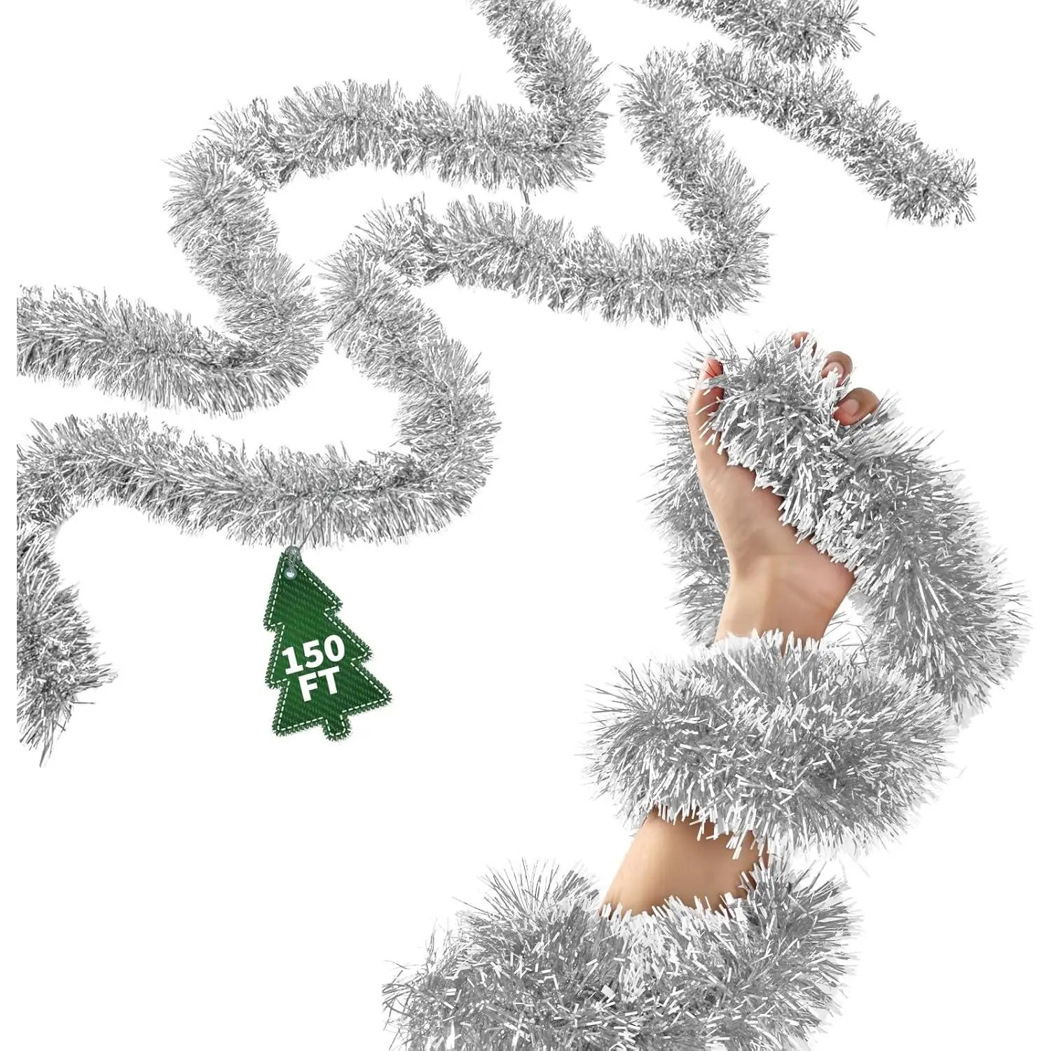 150Ft Christmas Garland - Xmas Tree Decorations, Christmas Tinsel Decorations for Indoor&Outdoor  Decor, Christmas Metallic Twist Garland Ceiling Hanging Decorations for  Year(Silvery)