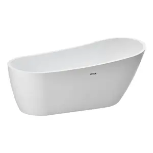 summervibes 67-Inch Contemporary Design Acrylic Freestanding Bathtub, Elegant Oval Stand-Alone Soaker Tub, Brushed Nickel Overflow Drain for Modern Bathroom Remodel Projects