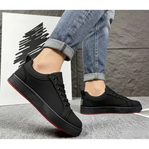 Men's Casual Black Sneakers with Signature Red Sole, Black/White Midsole Option, Comfortable Walking Shoes for Work & Street Style