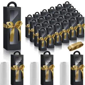 Ctosree 24 Pcs Tumbler Gift Box with Handle Gift Box for Sublimation Tumblers Heat Press Blanks Bottle clear Gift Box for Wine Bottle Cup Wrapping Packaging, 11 x 3.4 x 3.4 Inches (Black)  ￼  ￼  ￼  ￼  ￼  ￼