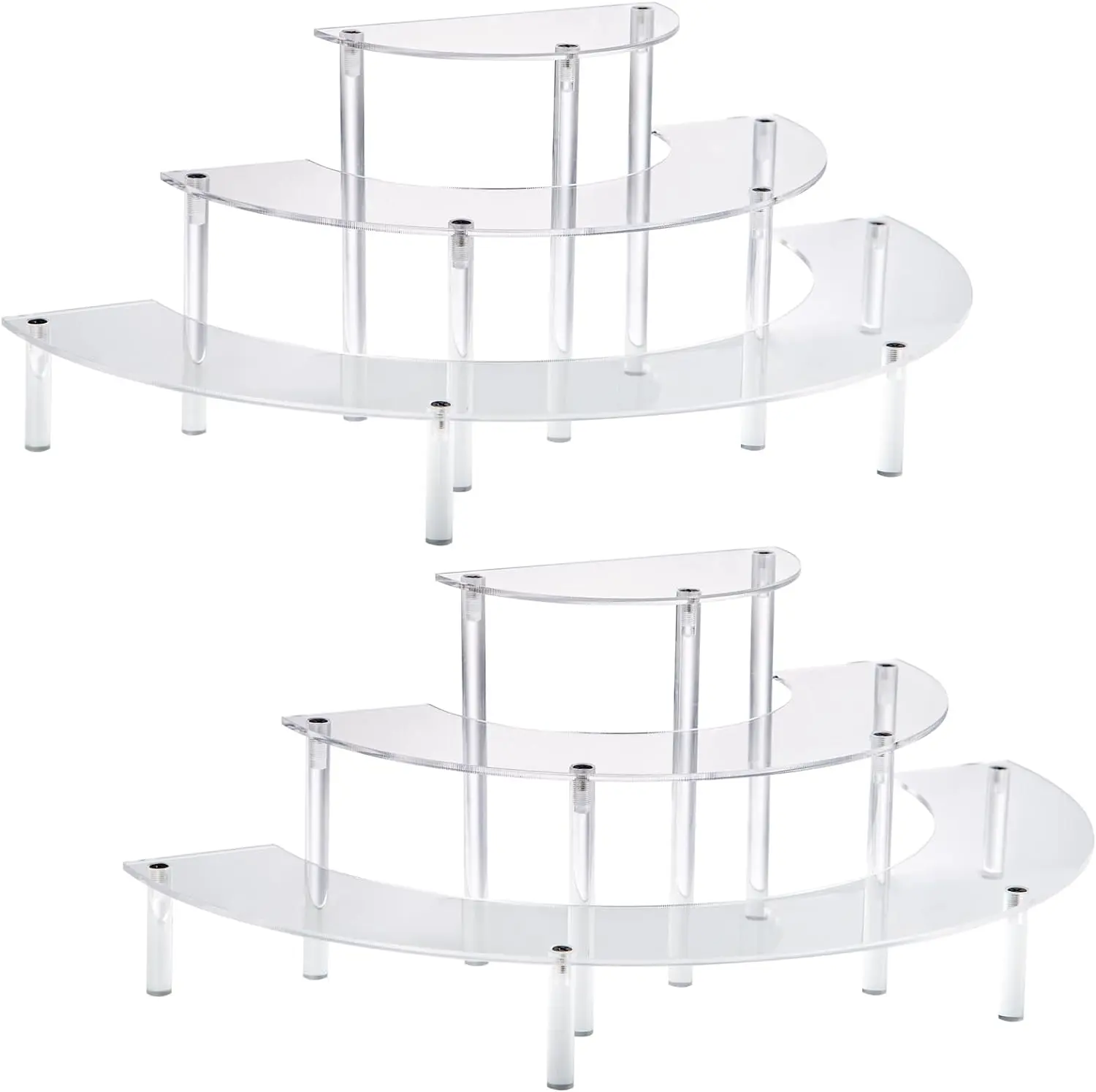 HENABLE Acrylic Display Risers, 3 Tier Clear Cupcake Perfume Stand Organizer, Half Moon Dessert Stand for Display, Food, Amiibo Funko POP Figure, Shelf, Rack