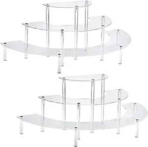 HENABLE Acrylic Display Risers, 3 Tier Clear Cupcake Perfume Stand Organizer, Half Moon Dessert Stand for Display, Food, Amiibo Funko POP Figure (2Half