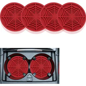 4 count   Coasters, Spider Web Non-Slip  Cup Holder Coaster  Interior Accessories,Universal 2.75 Inch  Drink Coaster for Women Men (Red)