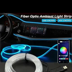 3m Interior Car Neon with Center Console + Dashboard, Matching Armrest Storage Box, USB Control & APP Control RGB LED Strip Light, 5V
