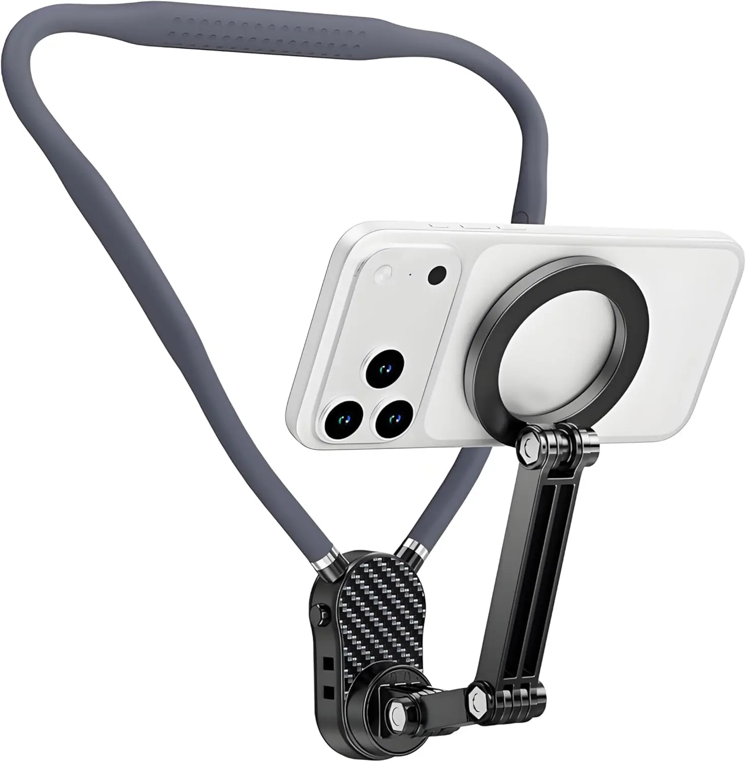 Magnetic Neck Phone Holder, POV/Vlog Recording Selfie Hand Free Neck Mount, Cooking/Riding Video Fliming, Anti-Shake Chest Strap, for iPhone Android, 360° Adjustable