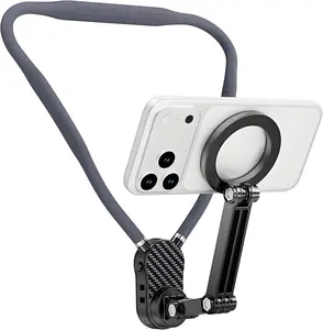 Magnetic Neck Phone Holder, POV/Vlog Recording Selfie Hand Free Neck Mount, Cooking/Riding Video Fliming, Anti-Shake Chest Strap, for iPhone Android, 360° Adjustable