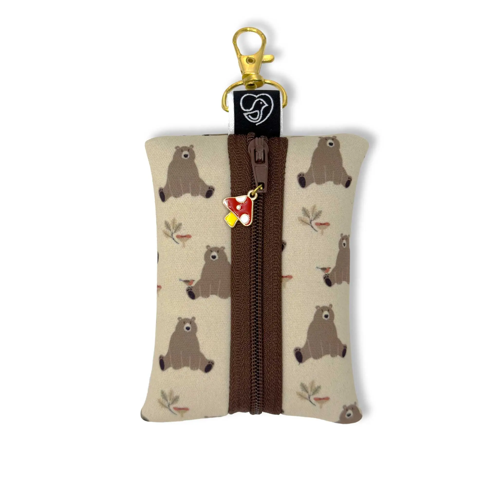 Woodland bear Mushroom Charm pouch, Bears print pouch, Forest print pouch, Flowers print pouch, Mushroom print pouch, Bear lover gift
