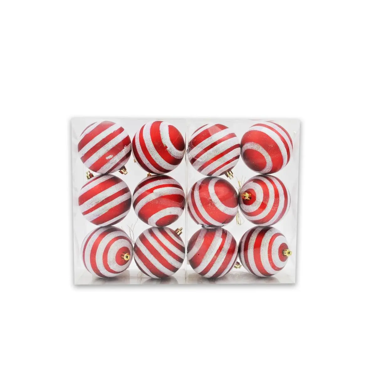 212 MAIN 4 In. Classic Traditional Dangling Balls Christmas Decorations - Red Matte Finish Ornaments with White Glitter Lines, Ideal for Tree, Porch Displays (Pack Included) for Business Festive Decor, Ceiling