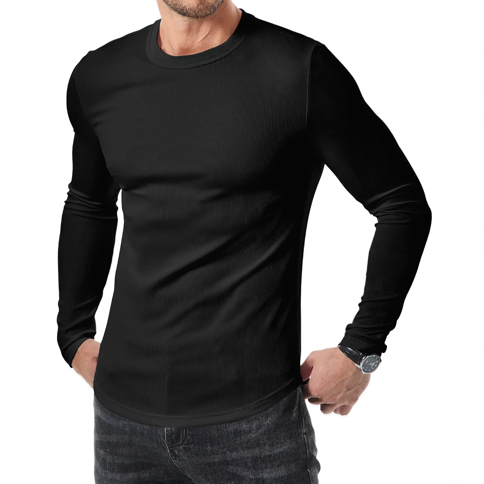 JMIERR Mens Long Sleeve Muscle T Shirts Casual Crewneck Longline Ribbed Tee Shirts for Gym Workout