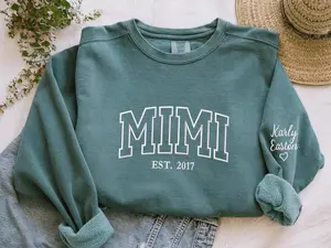 Comfort Colors Custom Embroidered Mimi Sweatshirt With Grandkids Names, Grandma Sweatshirt Embroidered, Personalized Mimi, Momma, Mama...