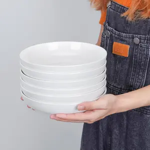 Garvee Upgraded Porcelain Pasta Bowls, Set Of 6 Durable 22Oz 8 Inch Wide Shallow Ceramic Dinnerware, Stackable Microwave And Dishwasher Safe Bowl For Home And Restaurant Salad, Soup, Noodle Serving