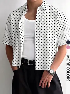 Men's Polka Dot Shirt, Base + Dots, Loose Fit, Short Sleeve, Casual Style, Perfect for Daily Wear, Office, Dates, Streetwear