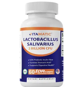 Vitamatic Lactobacillus Salivarius 2 Billion per DR Capsule - 60 Count - Digestive Support - Made with Prebiotic Inulin Fiber (2 Bottles)