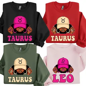 [Full 12 Zodiac] Zodiac Vibes Sweatshirt – Mixed Texture Hat Graphic, Complete Horoscope Collection with Bold Patterned Text, Unisex Astrology Gift for Men & Women.