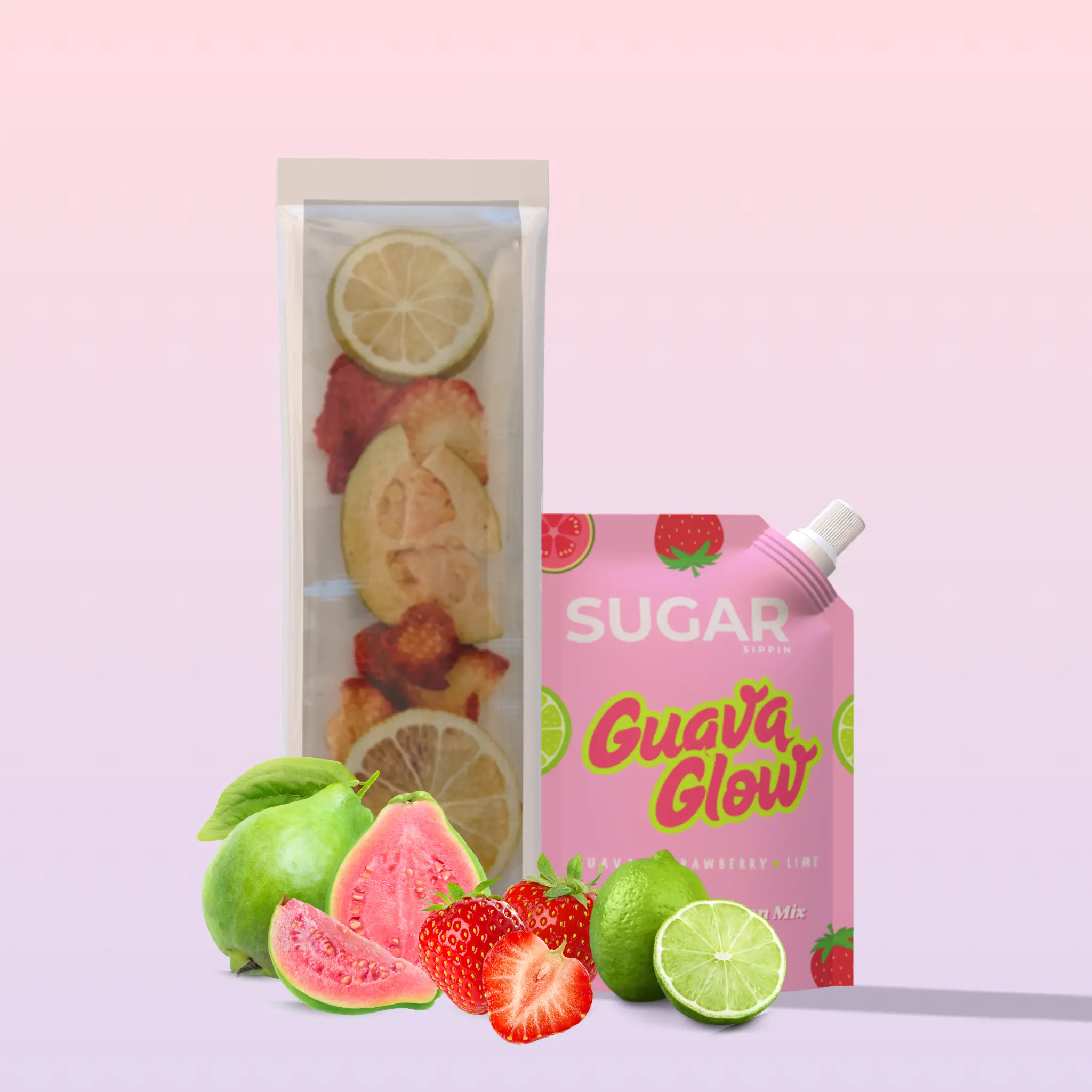 Guava Glow Refill – Premium Strawberry + Guava + Lime Fruit Syrup Mix & Freeze Dried Fruit