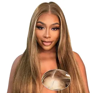 Unipearl Wear and Go Glueless Wig Human Hair Pre Plucked Pre Cut 4x4 HD Lace Closure Wig Highlight Straight Glueless Wig 180 Density 4/27 Ombre Highlight Colored Wig for Beginners 3 Seconds Ready to Wear