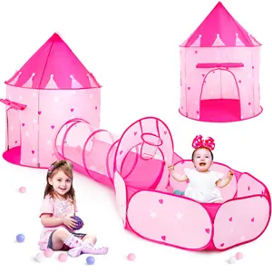 3-Piece Set Children's Outdoor Play Tent Ball Pit Crawling Tunnel Pop-Up Toy Indoor Perfect Gift (Balls Not Included) Washable Playhouse Playground Set