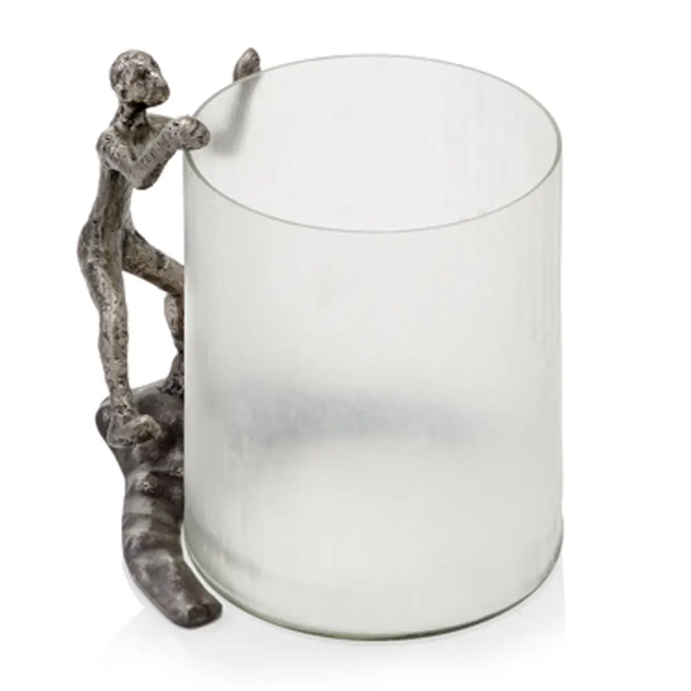Antique Silver Trepador Chiseled Glass Hurricane Candle Holder, 9x10.5x10 in, Home Decor, Room Decor for Home Supplies