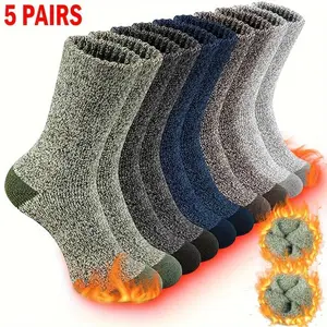5-Pack Men's Warm Winter Wool Socks - Floor Socks, Diabetic Socks, Comfortable and Warm for Hiking, Fishing |   Breathable Polyester Blend and Hand Washable Thermal Socks, High-Quality Winter Men's Sports Outdoor Socks Menswear Bestie disposable stemless
